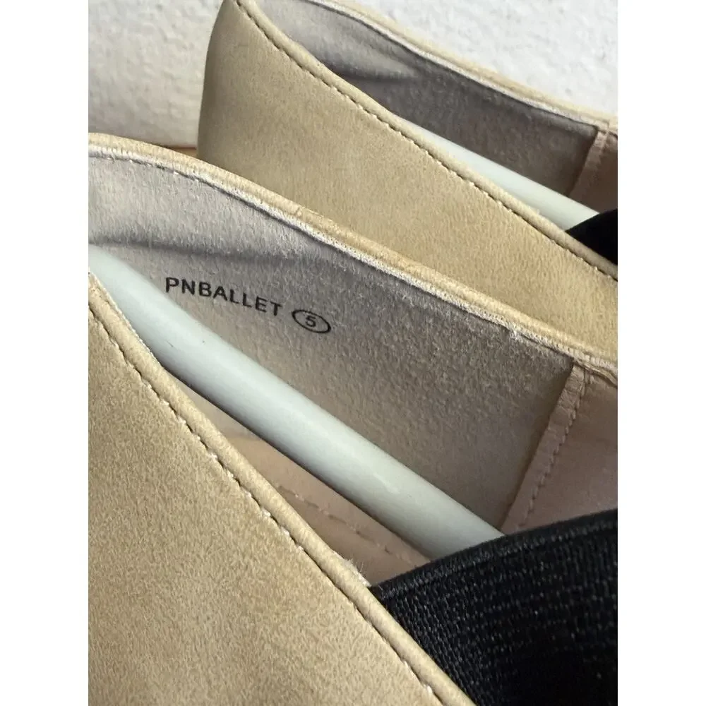 Pandaninjia Girls Ballet Flats Nude Nubuck Elastic Strap Shoes US Big Kid 5 New